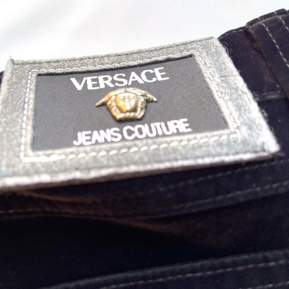 Auc Versace Vintage High Waist Black Velvet Medusa Head jeans - Picture 13 of 15